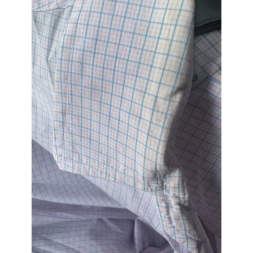 Brioni Cotton Dress Shirt Short Sleeve XL White Pink Blue Plaid Made in Italy - Picture 10 of 11
